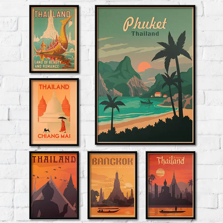 Тайланд город плакат для путешествий античный декоративный Рисунок крафт бумага