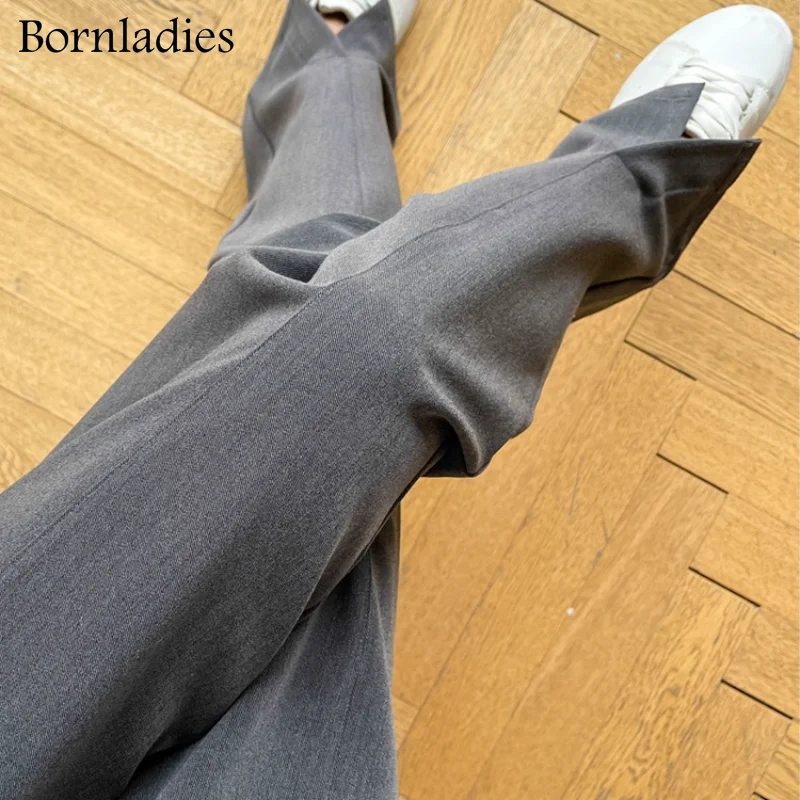 

Bornladies 2021 Summer Women Elastic High Waist Loose Straight Pants Office Ladies Side Split Wide Leg Trousers Female Pants
