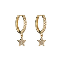 new zircon hoop earrings for women classic gold silver color five pointed star pendant round earring fashion party jewelry gift