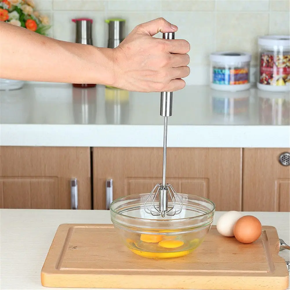 

1PC Semi-automatic Mixer Egg Beater Manual Self Turning Stainless Steel Whisk Hand Blender Egg Cream Stirring Kitchen Tools