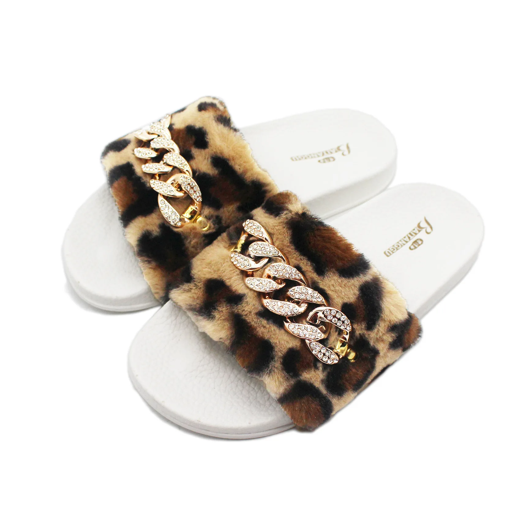 

Flock Low Shoes Woman 2021 Massage Slippers Fur Flip Flops Winter Footwear House Plush Leopard Flat Slides Fabric PU leopard Rom