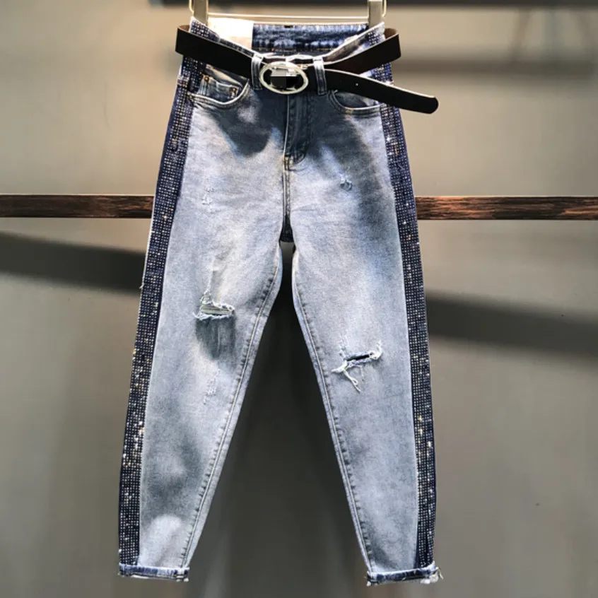 Женские джинсы с высокой талией прямые брюки шаровары контрастных цветов