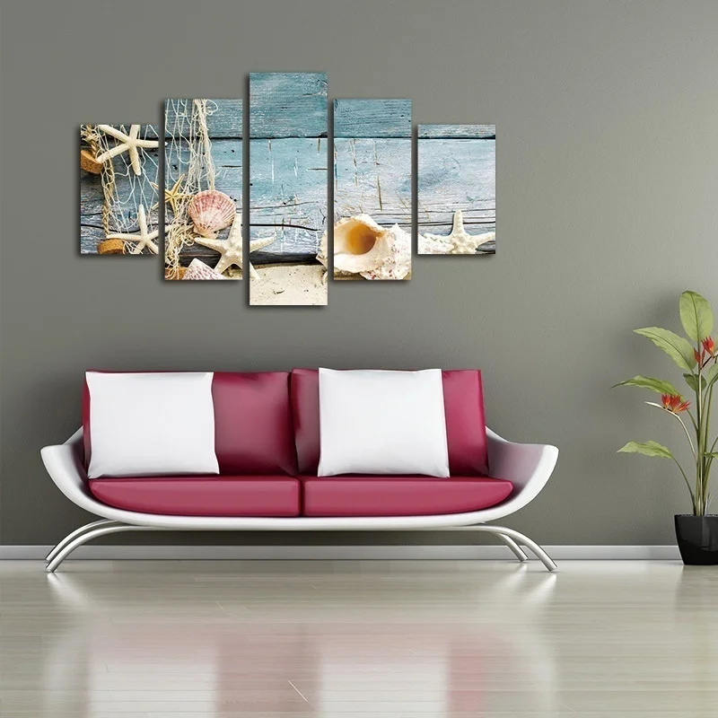 

5PCS HD Printing Beach Shell Landscape Poster Art Paintings Living Room Bedroom Office Home Decoration Accessories Frameless