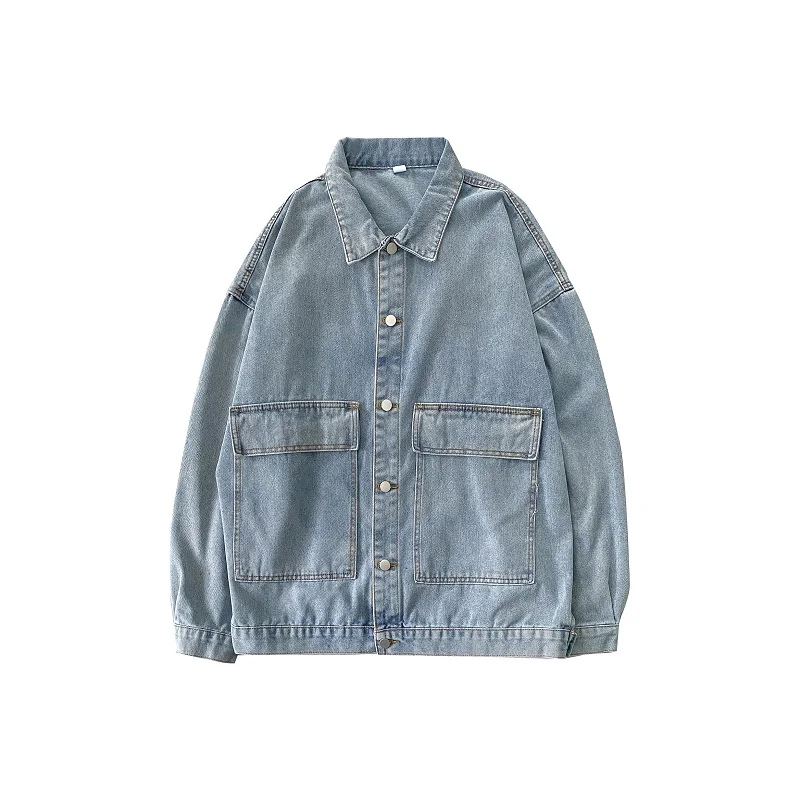 

Men Jackets Denim Solid Turn-down Collar Japanese Style Single Breasted Cargo Male Jacket Fashion All-match Simple Loose Chic