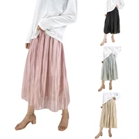 women solid color pleated skirt slim fit large hem high waist a line skirt for summer