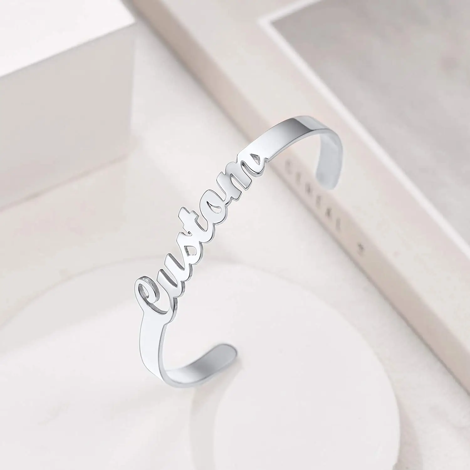 U7 Engravable Cuff Bracelet Custom Engraved Personalized Name Bracelets for Women Teens Girls Gold Handmade Nameplate Bangle