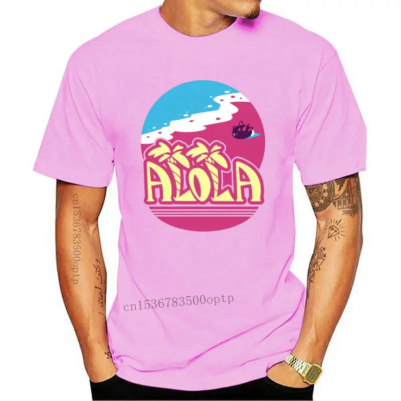 

New Vintage Alola Tee Shirt Men Black Tops Holiday Beach View Clothing Colorful Hip Hop Tshirt Groups T-shirt Cotton Tees