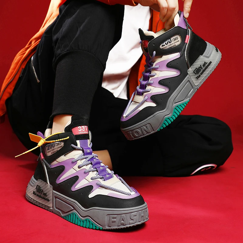 

2021 Summer New Personality High-top Men's Shoes All-match Rubber Sole Soft And Comfortable Wear-resistant Pu Sneakers