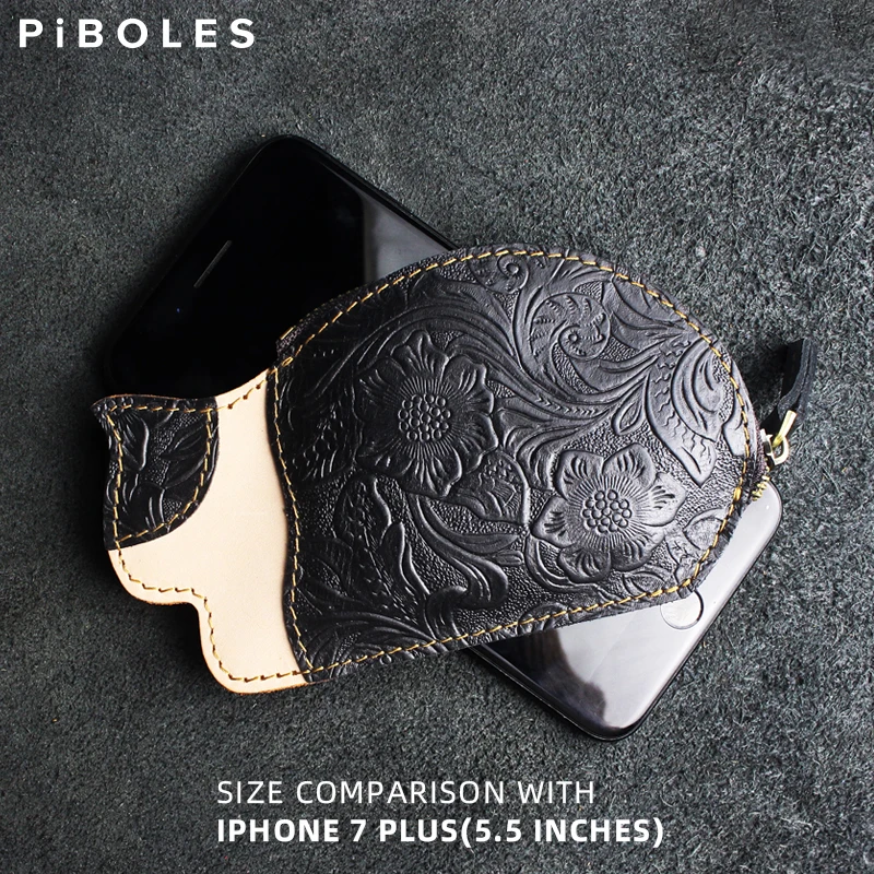 Cute Cat Women Wallet Handmade Genuine Leather Card Holder Pocket Portable Storage ID Card Slot Female Coin Purse With Zipper