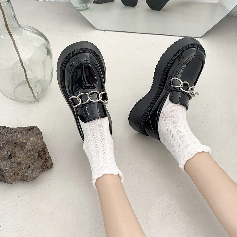 

Metal Loafers Oxfords Shoes 2021 Female Shoes Women Fashion Mary Janes Round Toe Casual Ladies Heels Platform Shoes For Women