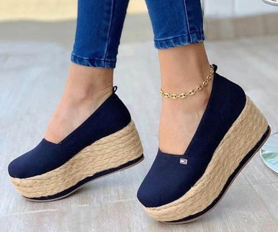 

2021 Women Wedge Sneakers Outdoor Canvas Single Shoes Lightweight Breathable Fashion Slip-on Casual Footwear