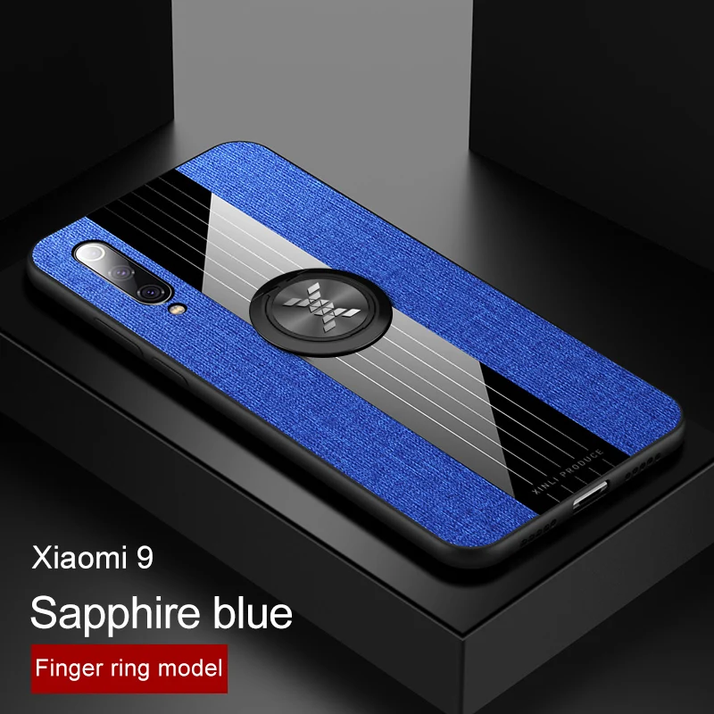 Blue With Ring Для Xiaomi Mi 9 чехол Роскошный тканевый Чехол ударопрочный жесткий чехол для xiomi Xiaomi Mi 8 Lite 9 SE 9T чехол для телефона металлический держатель кольца - Цвет: Blue With Ring