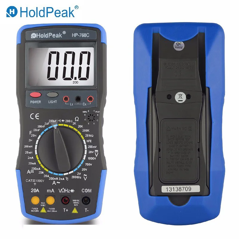 HoldPeak HP-760C 1000 Вольт и 20 ампер цифровой мультиметр измеритель с частотой