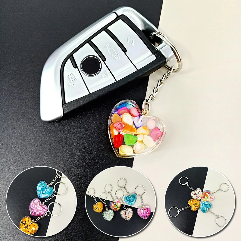 

Heart Keychain Jewelry Pendant Women Acrylic Transparent Love Key Holder With Color Sequins Good Gifts For Bags Car Accessories