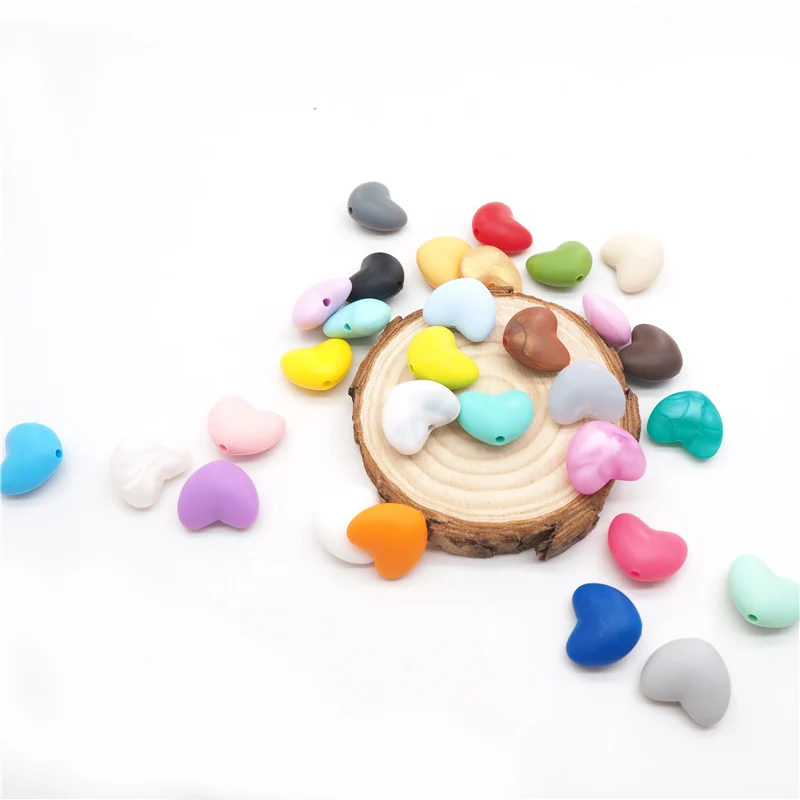 Chenkai-Cuentas de dentici&oacute;n en forma de coraz&oacute;n para beb&eacute;, 50 Uds., abalorios masticables en forma de coraz&oacute;n para manualidades, collar, pulsera, colgante de joyer&iacute;a-1