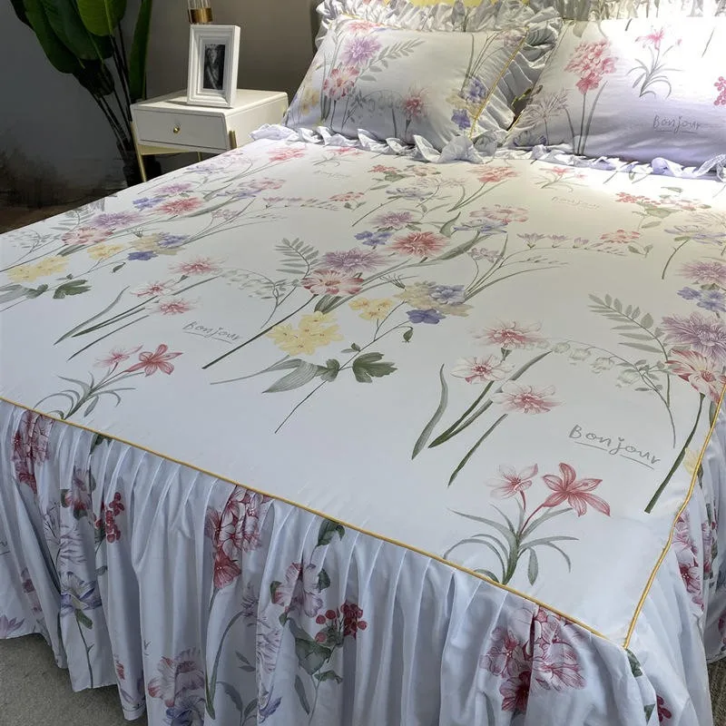 

Botanical Garden Floral Duvet Cover 100%Cotton Comfy Soft Bedding Set Farmhouse Ruffles Duvet Cover Bed Skirt Pillowcase 4/6Pcs