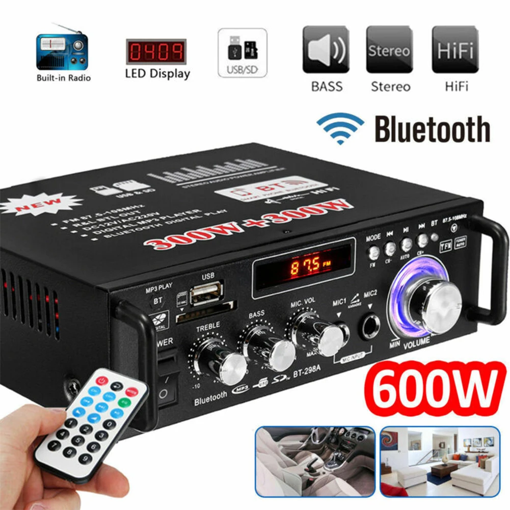 

Mini Amplificador Audio Bluetooth Stereo Power Amplifier HiFi Music FM SD HIFI 2CH Audio Music Player Speaker for Car Home