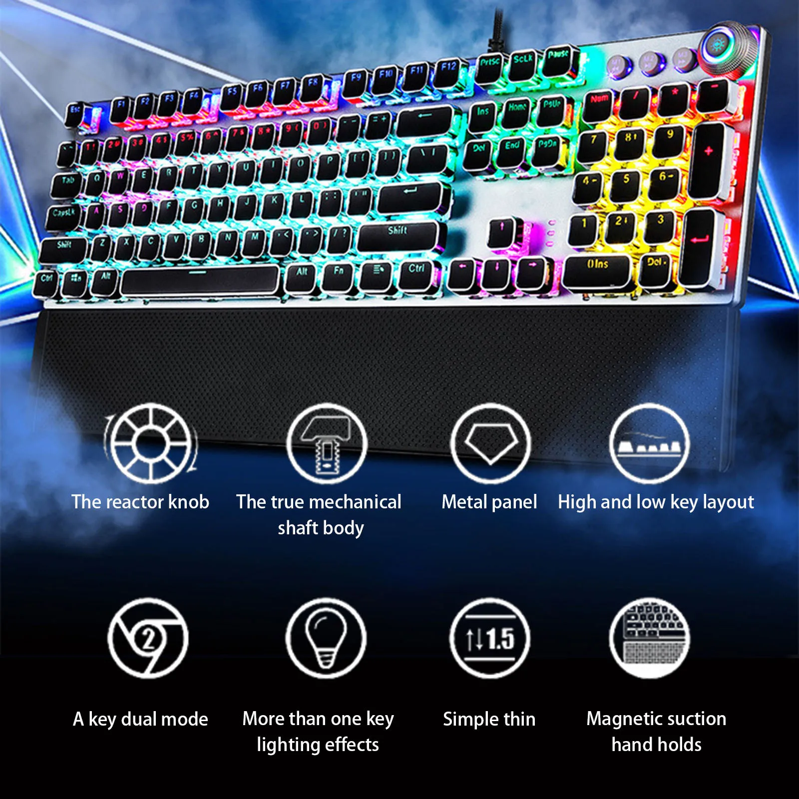 

Mechanical Keyboard Wired Keyboard Excellent Tactile Feedback Conflict-Free Programming Buttons Removable Wrist Rest For Game