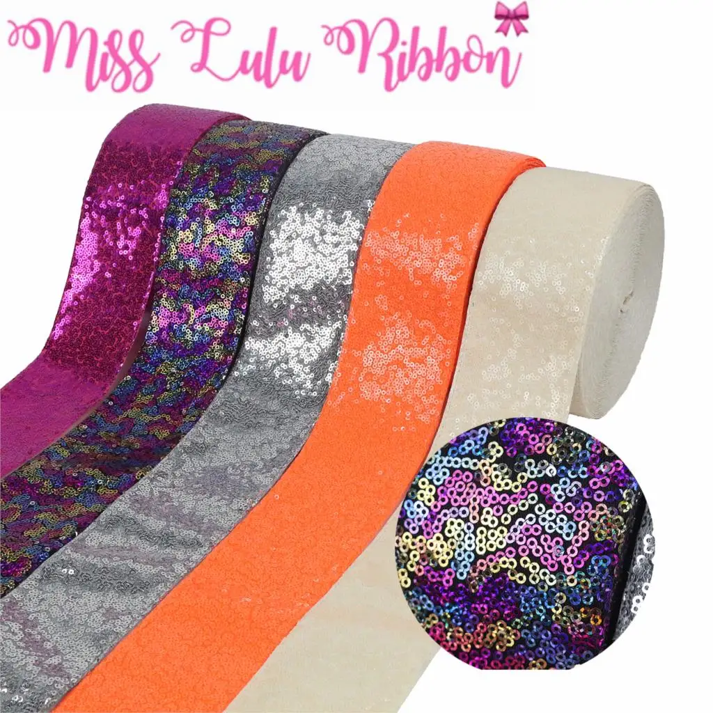 

3"75mm Shiny Cutting Sequin Ribbon DIY Wedding Party Decor Hair Bowknows Making Orange Purple Silver 25yards/roll