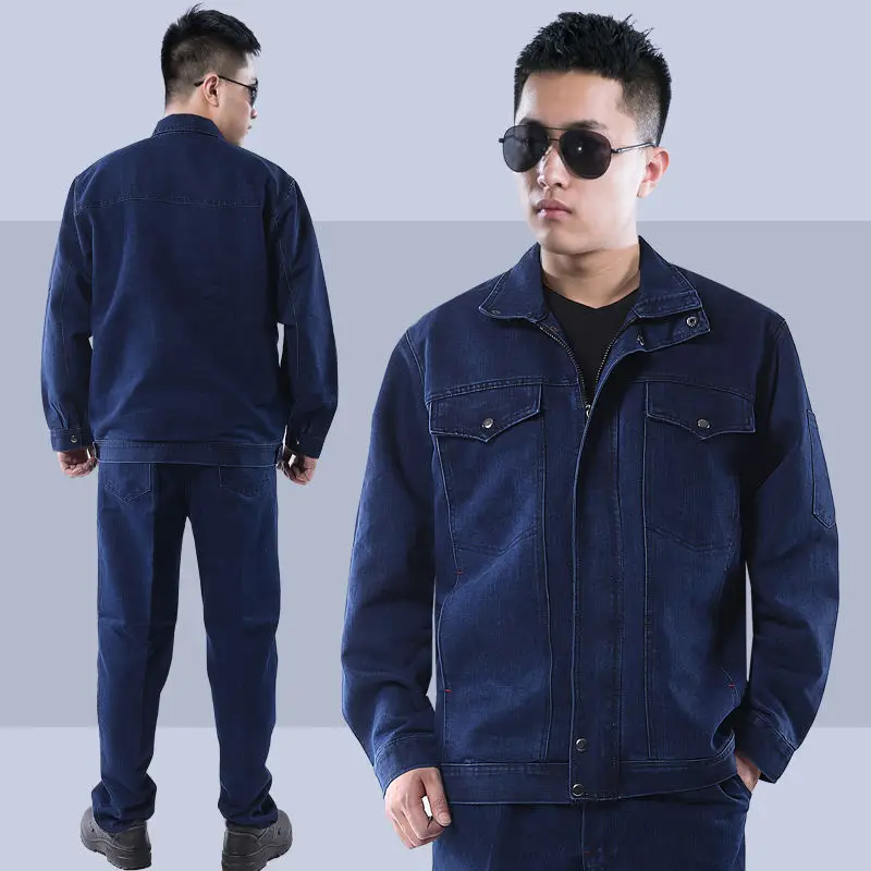 

Denim Welding Suit Men Worker Uniforms Autumn Winter Wear-resistant Anti-scald Sparking Mechanical Auto Repair Worker Coveralls