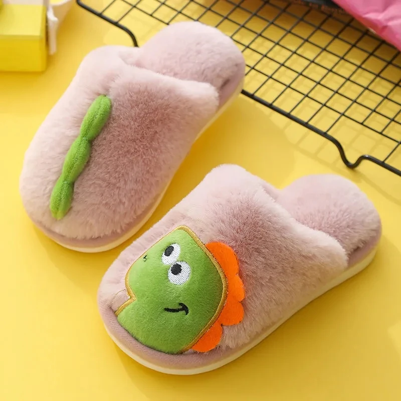 

Cute Dinosaur Indoor Slippers For Kids Fuzzy Home Shoes Fluffy House Slipper Children's Shoes For Boys Girls Furry Slipper 2021