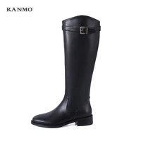 new european and american classic knight boots womens boots side zipper all match boots leather boots black boots luxury shoes