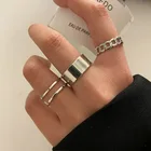 2021европейское Золотое серебряное кольцо в стиле хип-хоп и панк, простое индивидуальное широкое Открытое кольцо на указательный палец, мужское и женское кольцо с цепочкой, ювелирные изделия
