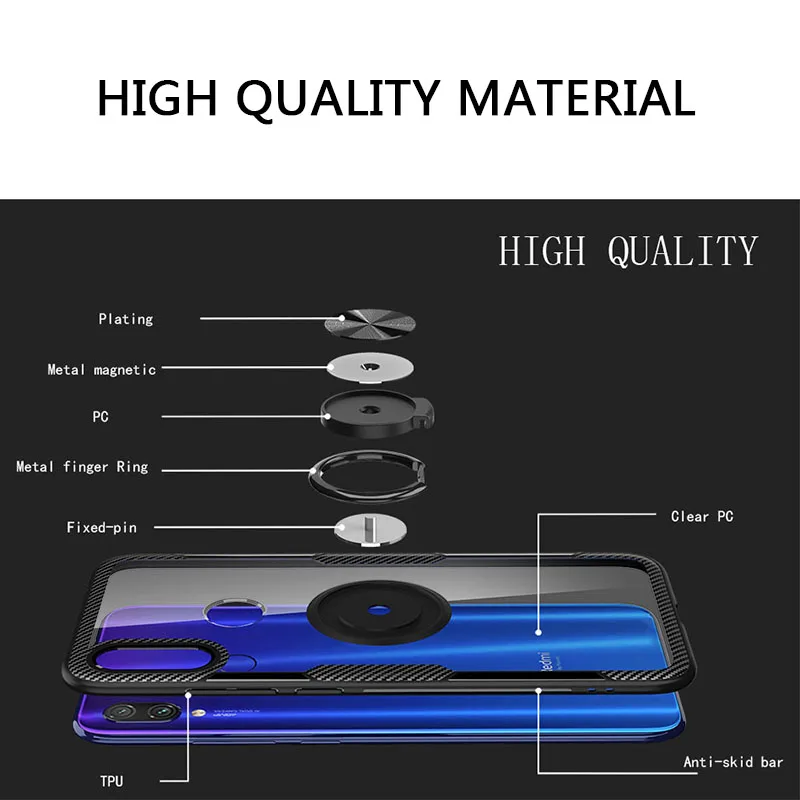 Ударопрочный чехол с кольцом для Xiaomi Redmi Note 7 5 K20 9T Pro mi 9 8 SE Lite Прозрачный телефона