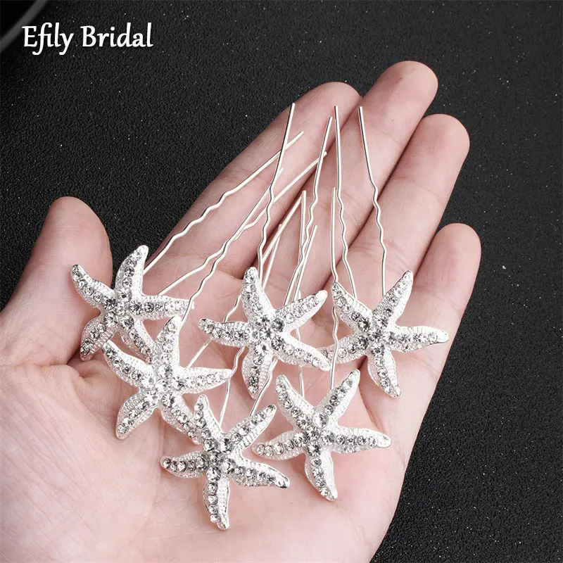 

Efily 6pcs/lot Silver Color Star Rhinestone Hair Clip Korean Crystal Hairpins Wedding Accessories Women Bridal Headpiece Gift