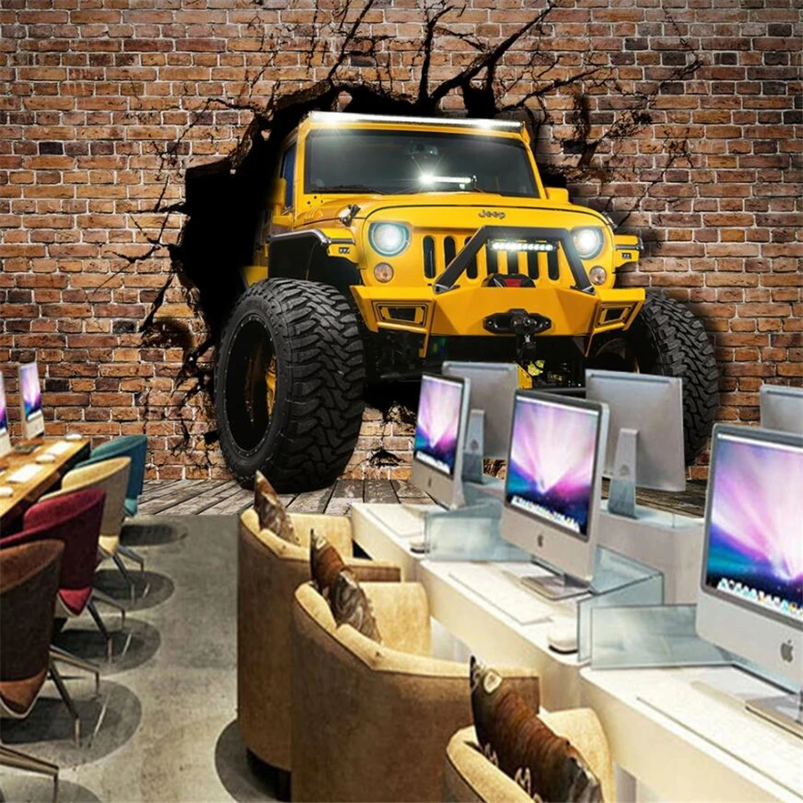 Обои для дома 3d обои джипа автомобиля сломанной стены|Обои| |