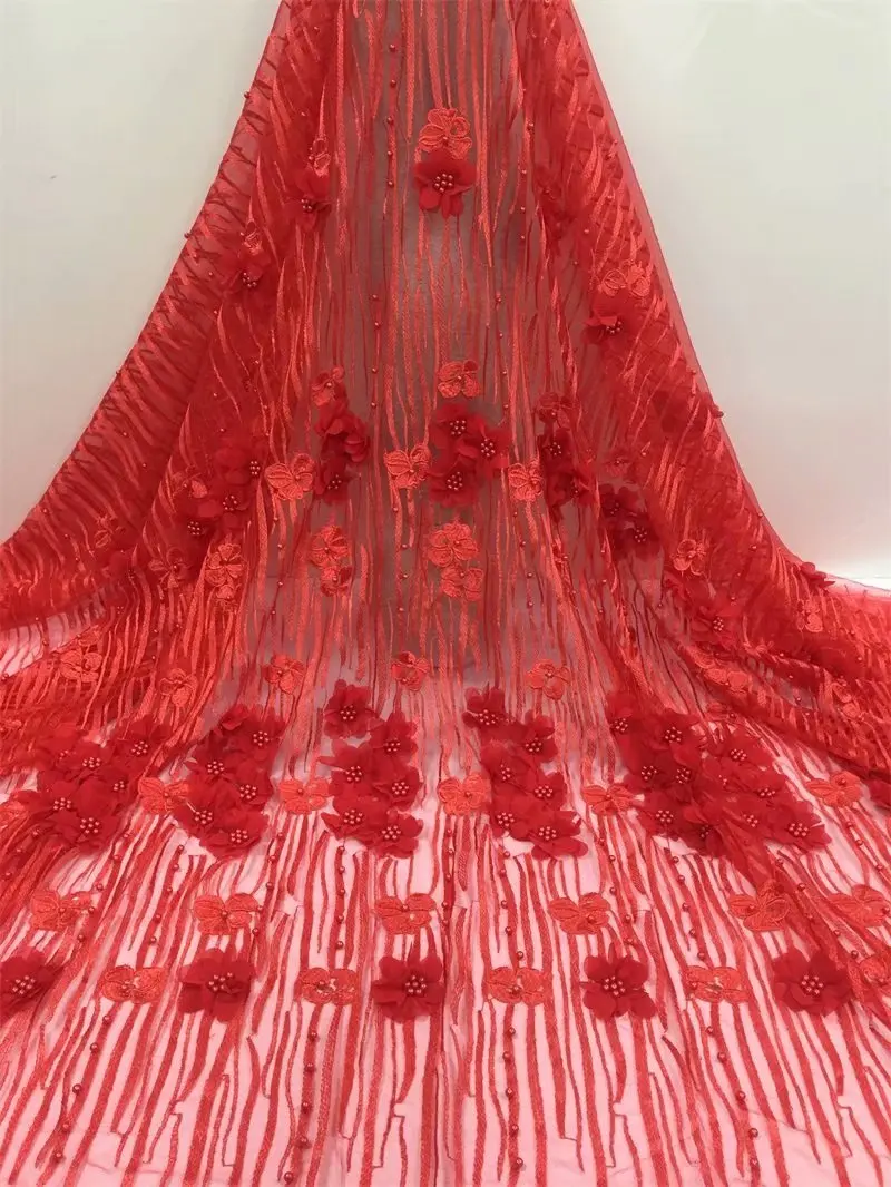 High quality 3D applique embroidery African lace fabric French mesh Nigerian suitable for DIY party evening dress wedding | Дом и сад