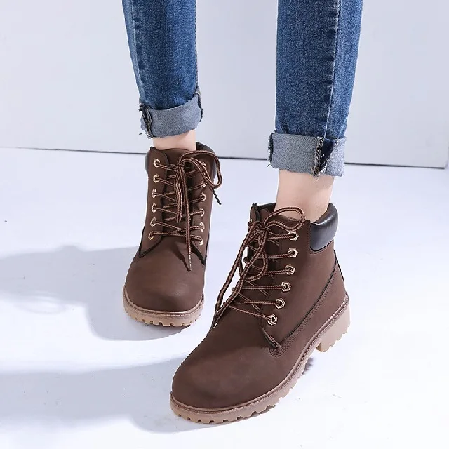 brown Из искусственной кожи женские зимние ботинки для женщин ботинки martin шнуровка Женские Ботинки женские зимние сапоги круглый носок женские ботильоны Botas Mujer - Цвет: brown