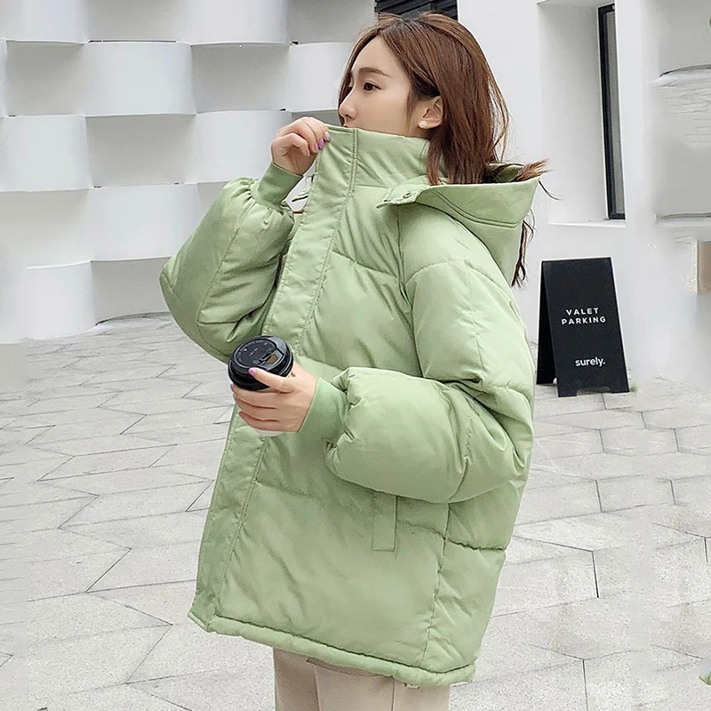 

2020 Women Winter Autumn Jacket Cotton Padded Hooded Oversized Loose Female Thick Coat Short Solid Casual Women's Parkas