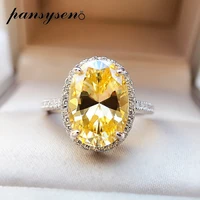 pansysen 100 925 sterling silver oval cut citrine simulated moissanite diamonds ring women wedding party fine jewelry wholesale