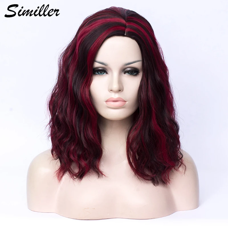 Similler Средний размер высокая температура волокна вьющиеся волосы короткие парики
