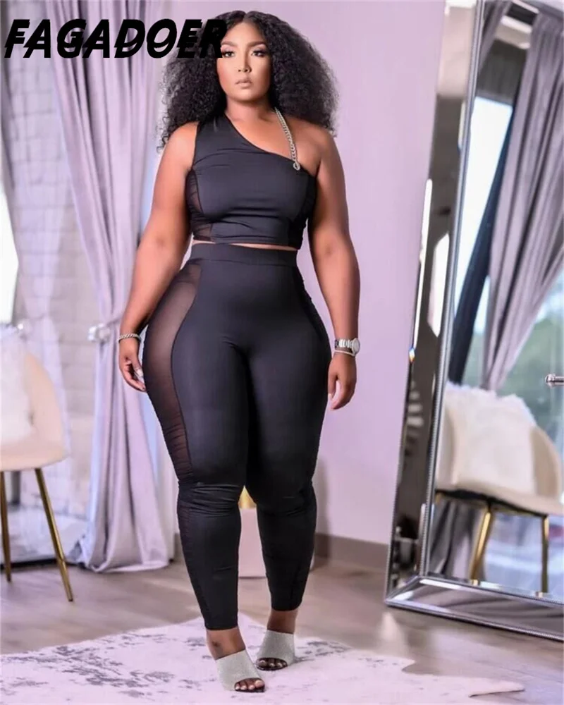 Сексуальный сетчатый комплект из двух предметов укороченный топ на одно плечо