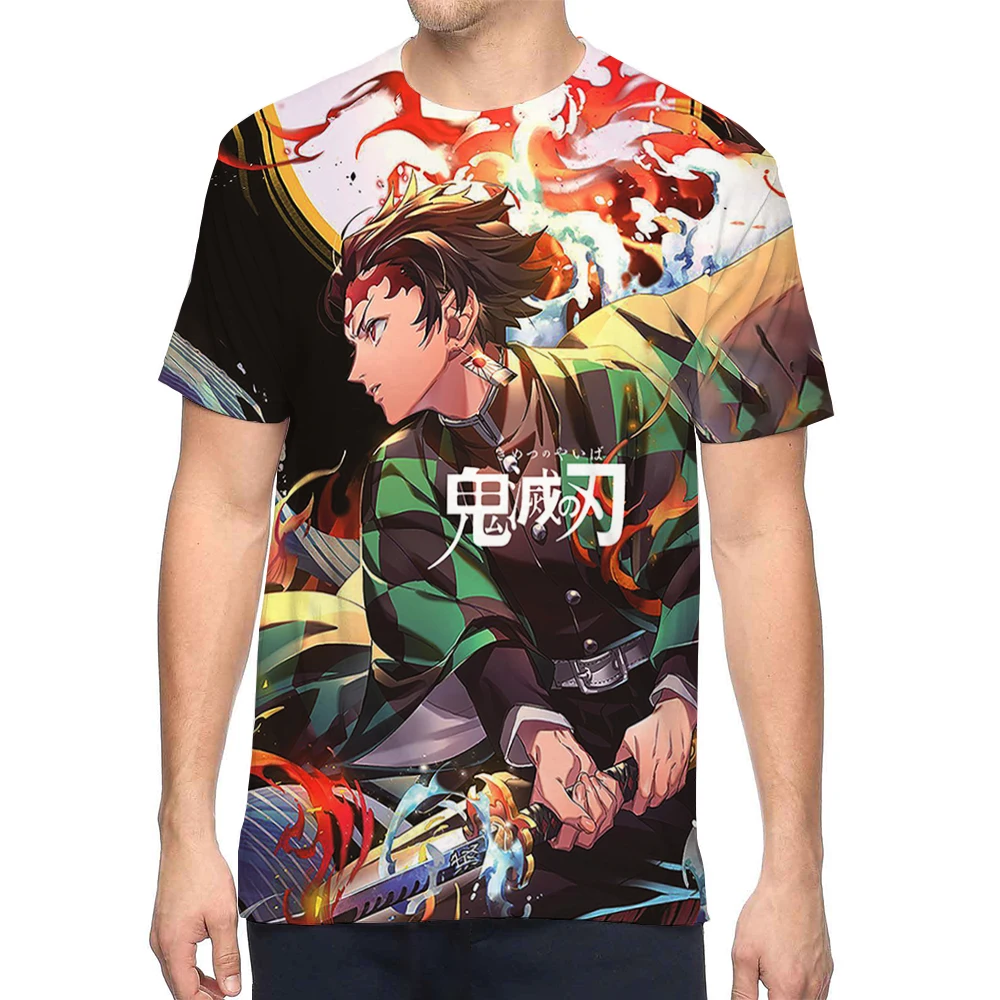 

New Men's Demon Slayer T-shirt Fashion Kimetsu No Yaiba Print With Short Sleeves Custom ClothingShort Sleeve Casual Clothes
