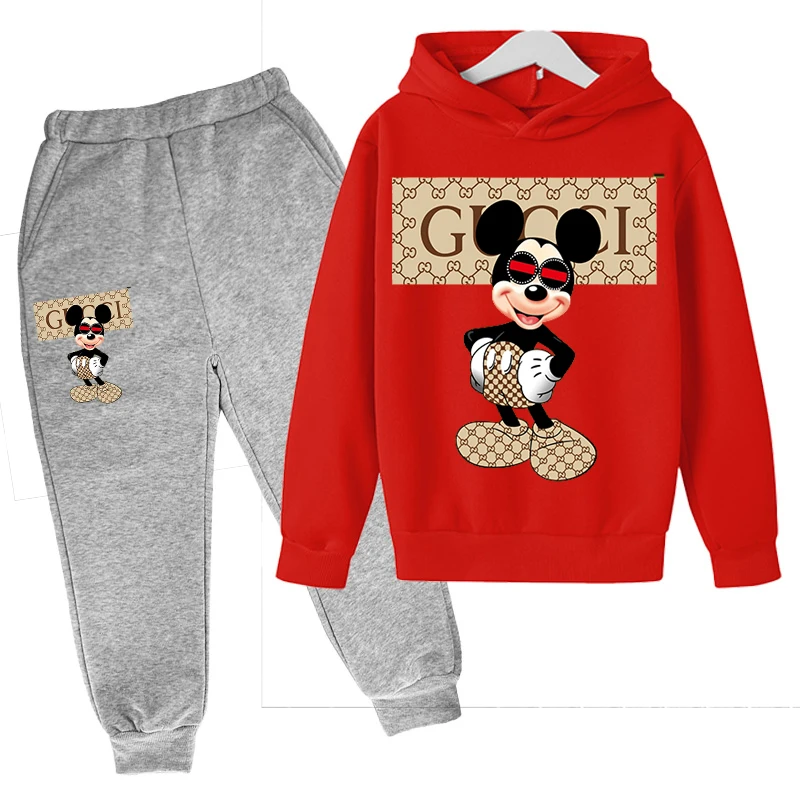 

2021 New Girl Red Hoodie Long Sleeve Sportswear Fashion Top + Black Pants 2-piece Set Childrens Clothes Boys Hoodie Teen Clothes