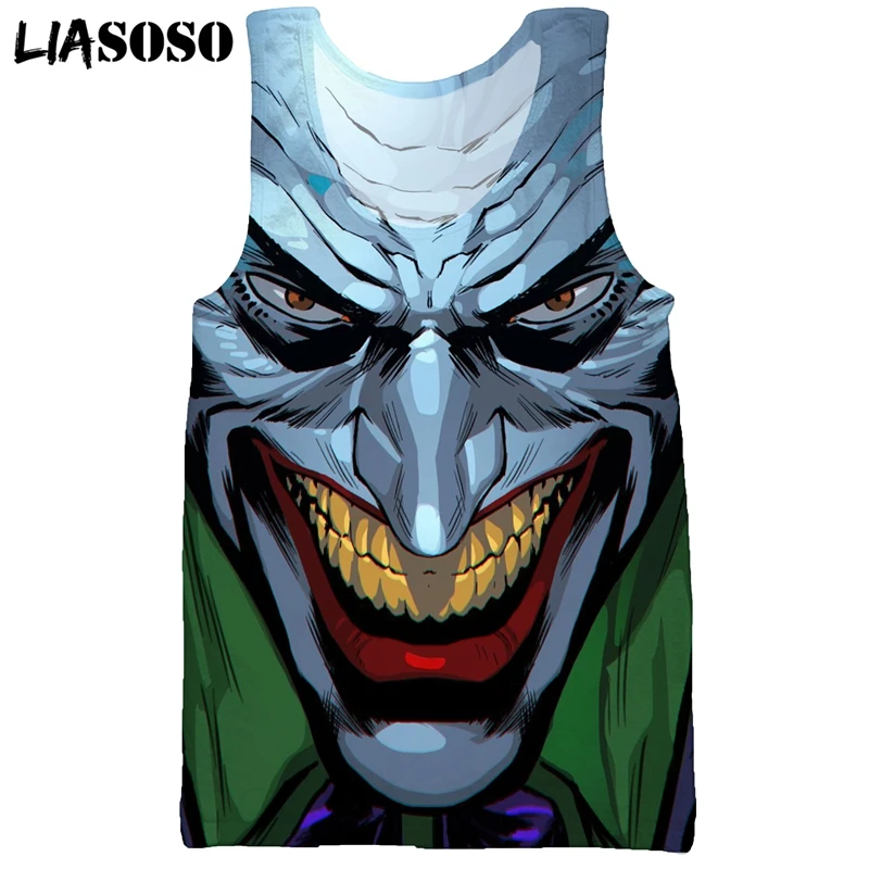 

LIASOSO 3D Print Men's Movie Joker Face Horror Sleeveless Harajuku Summer Cool Casual Fashion Vest Hip Hop Streetwear Tank Tops