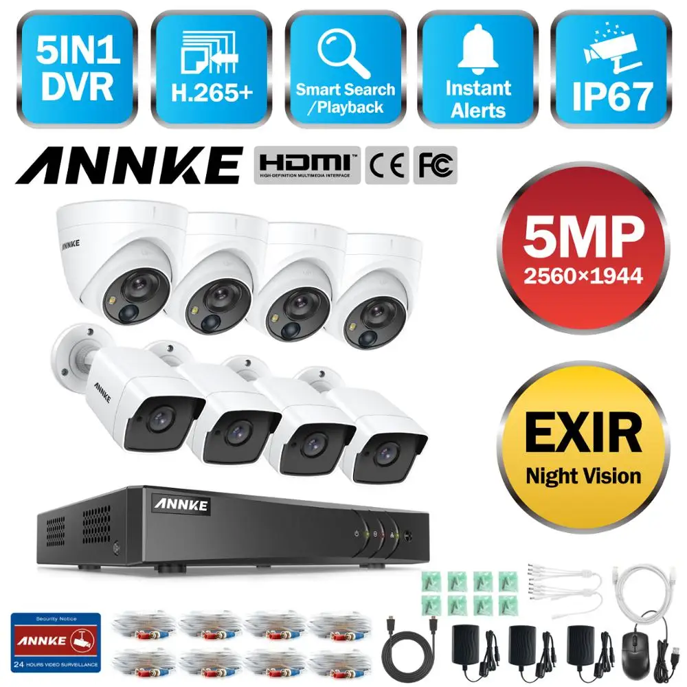 ANNKE 8CH 5MP 5IN1 Ультра HD видео система безопасности Lite H.265 + DVR с 8X пуленепробиваемый