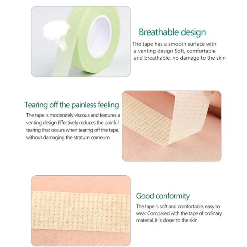 

1Roll Eyelashes Breathable Tape Green Lint-free Medical Tape Comfortable Anti-tearing Eye Pad Grafting Eyelash Extension Tool