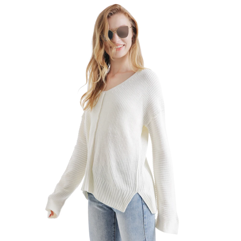 New Casual Knitted Sweater Women V Neck Long Sleeve Pullovers Loose Coat Autumn Winter Women'S Knit Oversize Top Female | Женская