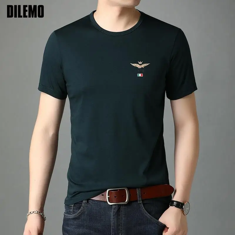 

2021 Top Grade New Summer Brand Cotton Spandex Tops Short Sleeve Pattern Casual Korean Fashion Tshirt For Men Clothes