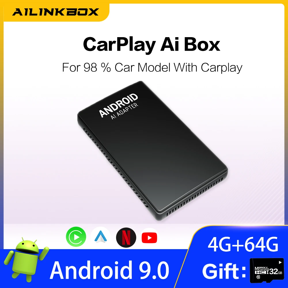 

Mini Wireless Carplay Ai Box Bluetooth Android 9.0 Adapter Carplay 4-64G New Version Car Multimedia Netfilx YouTube For Toyota