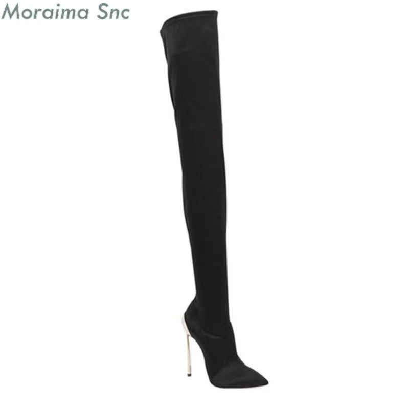 Thigh high stiletto heels high heel boots women autumn boots sexy stretch boots metal wine glass boots women Factory sales price