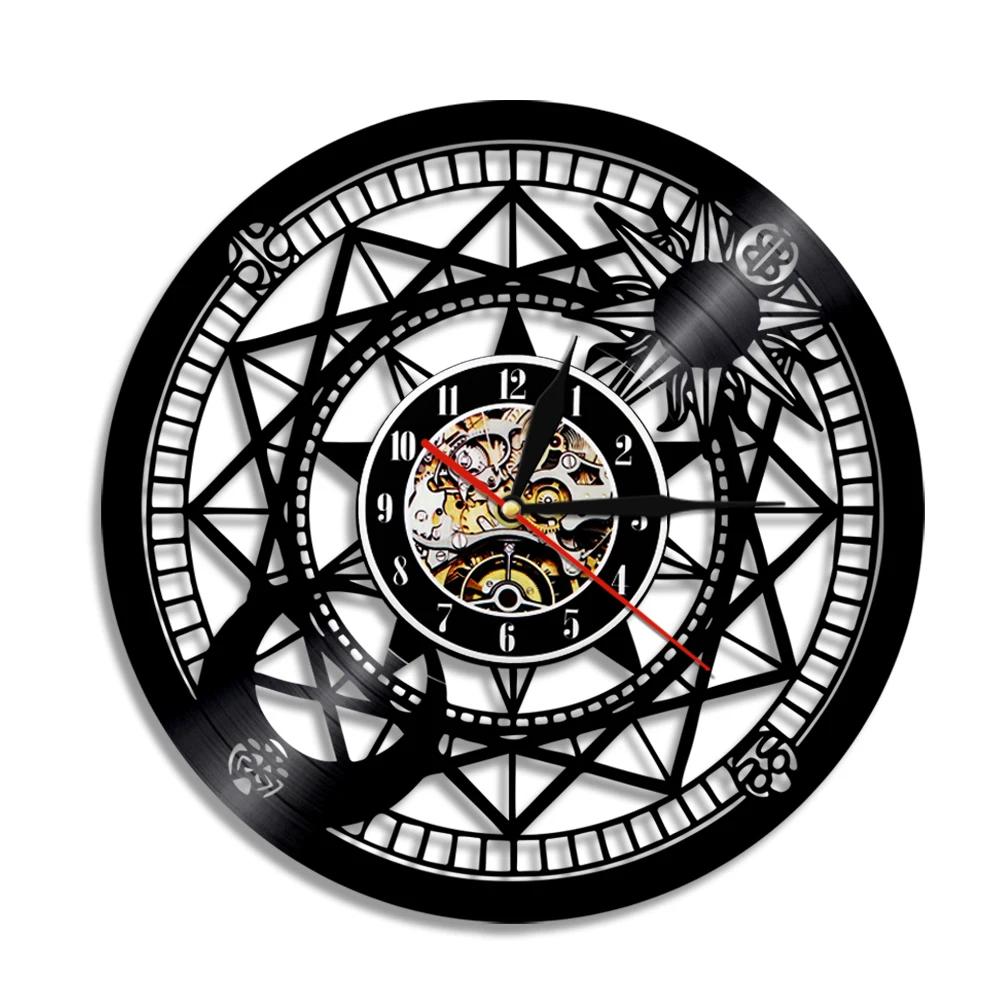 Jupiter Wall Clock Constellation Vinyl Record Wall Clock Sun and Moon Retro Star Astronomic Art Vinyl Disk Crafts Hanging Watch