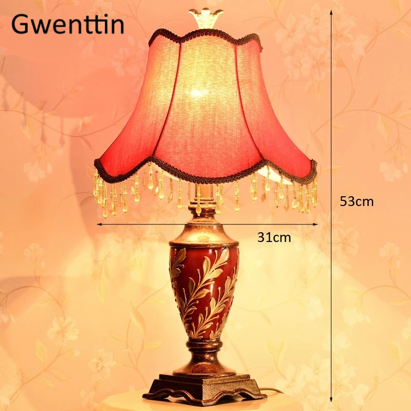 Европейский Винтажный Красный Настольный светильник со светодиодной подставкой