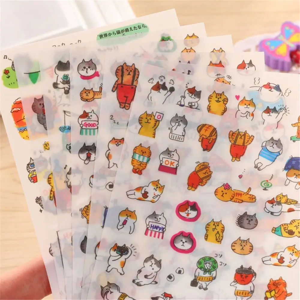 6 листов/уп с рисунком в виде котиков ПВХ наклейки Kawaii канцелярские для