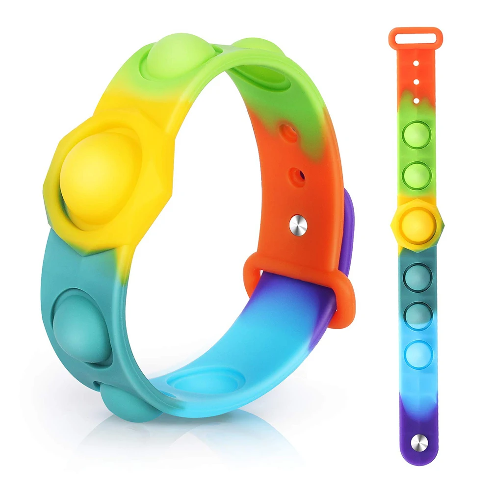 

Rainbow Fidget Bracelet Push Bubble Sensory Toys Stress Relief Bubble Bracelet Toy Wearable Sensory Wristband Antistress Toys