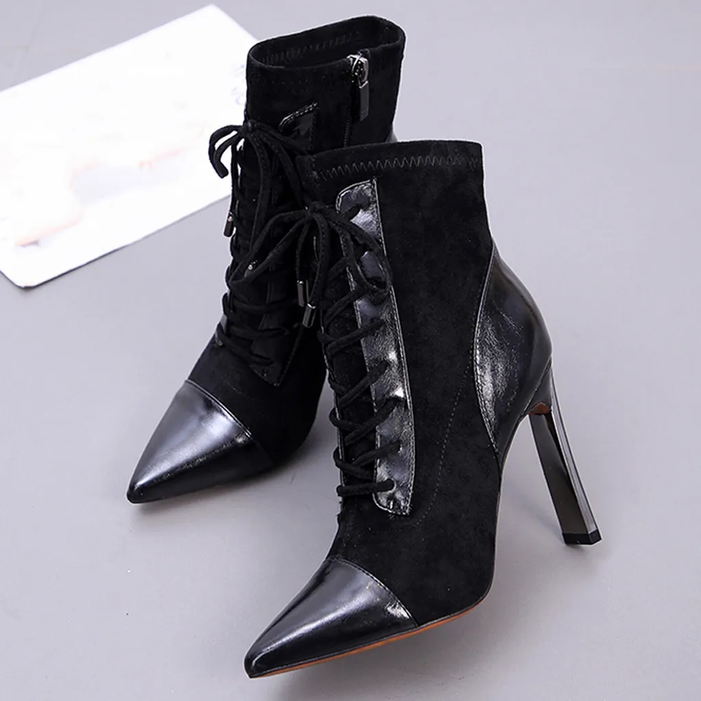 Женские ботинки в готическом стиле черного цвета женские на высоком каблуке с